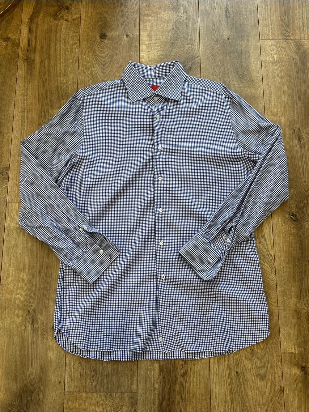 Isaia Navy Purple and White Gingham Dress Shirt